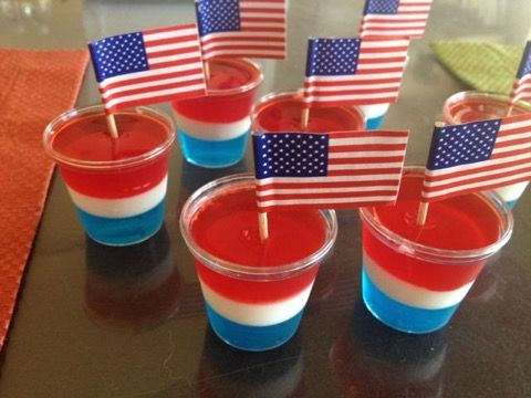 Red, white, and blue Jello shot.